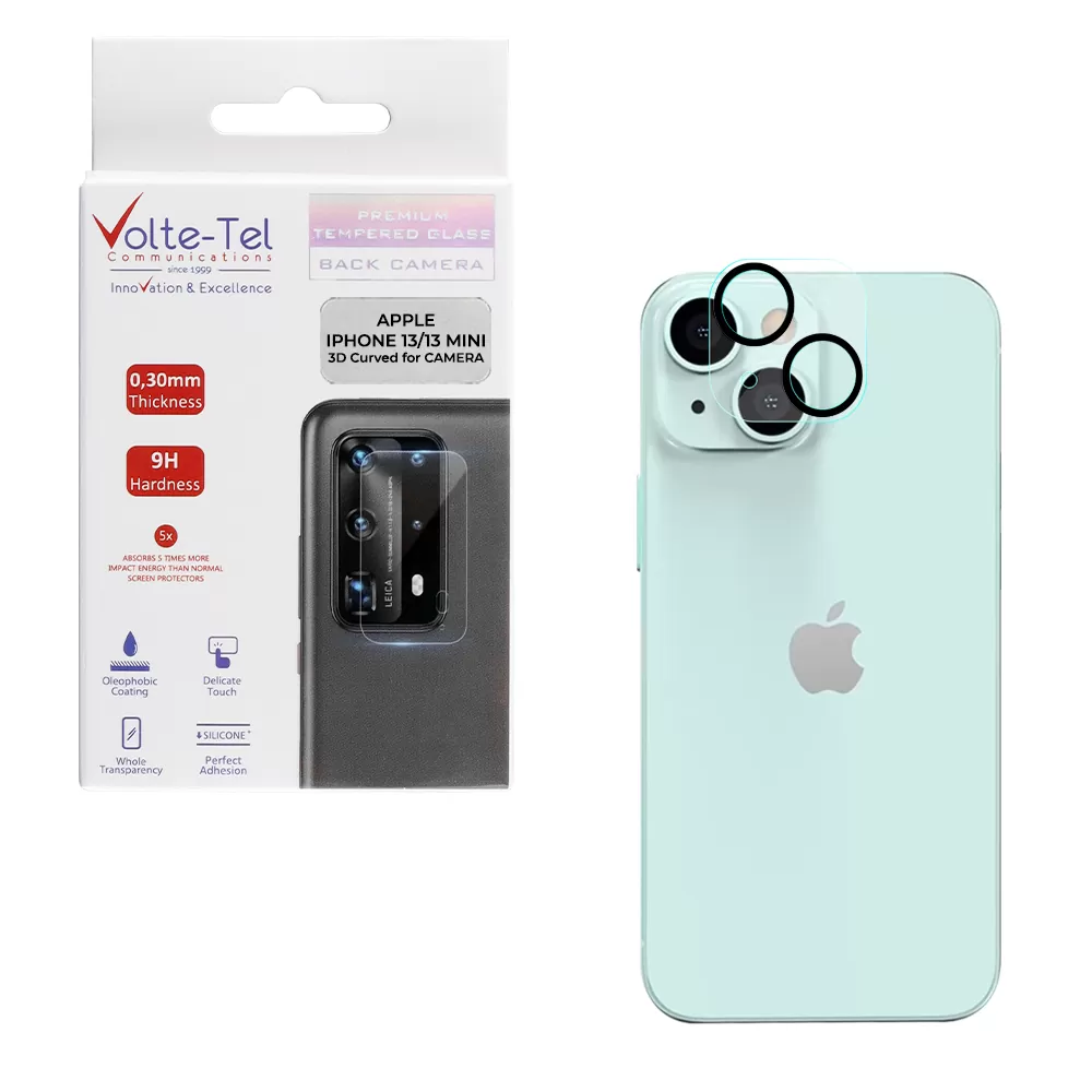 VOLTE-TEL CAMERA GLASS IPHONE 13 MINI 5.4in/IPHONE 13 6.1in 9H 0.25mm 3D CURVED BLACK