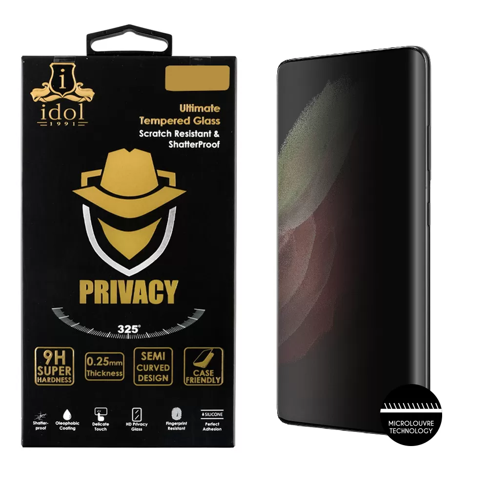 IDOL 1991 PRIVACY ANTISPY TEMPERED GLASS SAMSUNG S21 ULTRA 5G G998 6.8in 9H 0.25mm 3D SEMI CURVED EDGE GLUE BLACK