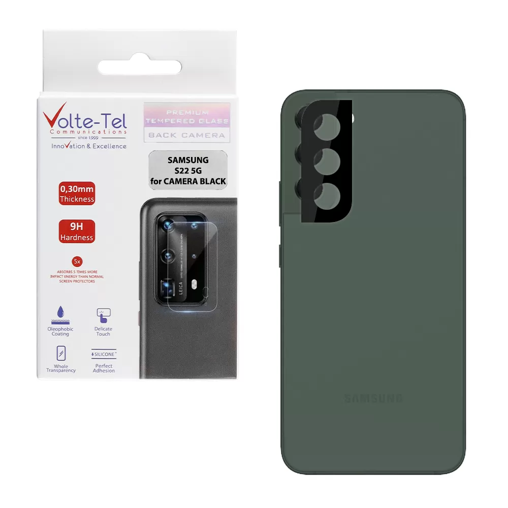 VOLTE-TEL CAMERA GLASS SAMSUNG S22 5G 6.1in 9H 0.25mm 3D CURVED BLACK