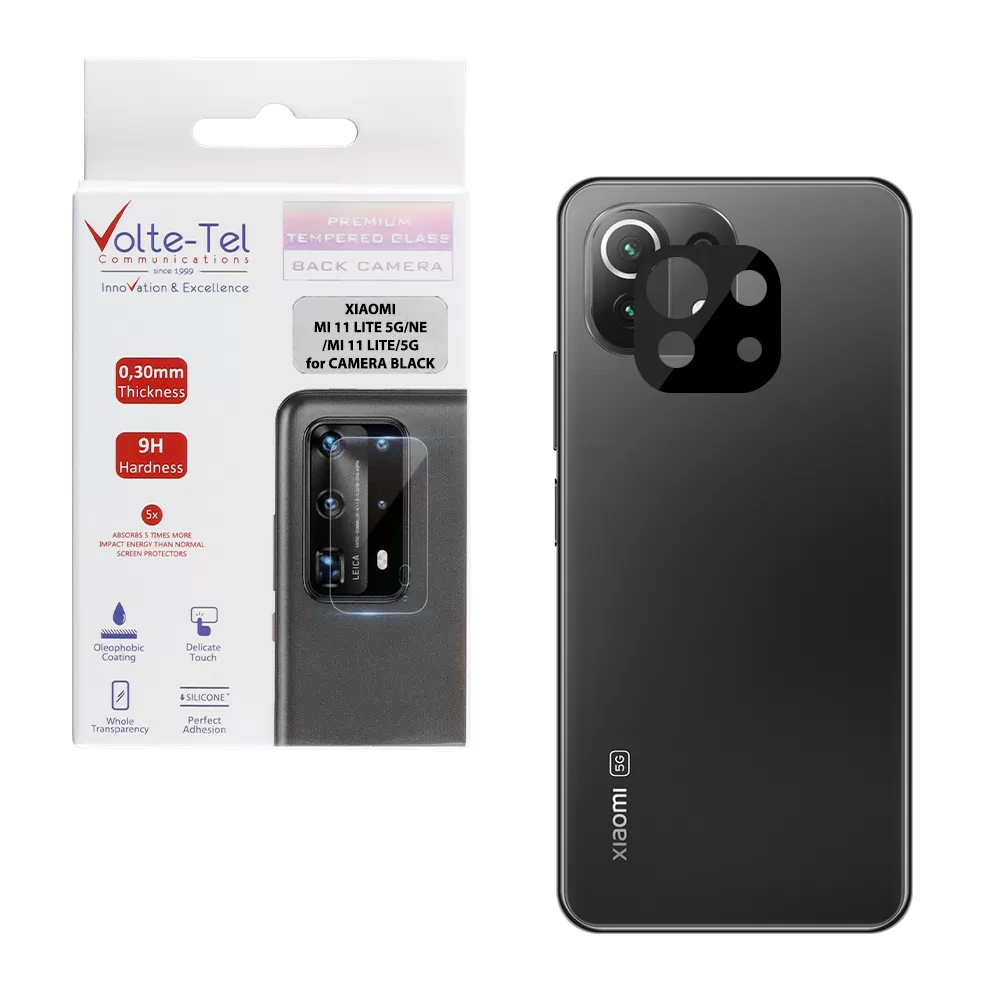 VOLTE-TEL CAMERA GLASS XIAOMI 11 LITE 5G NE/MI 11 LITE/MI 11 LITE 5G 6.55in 9H 0.25mm 3D CURVED BLACK