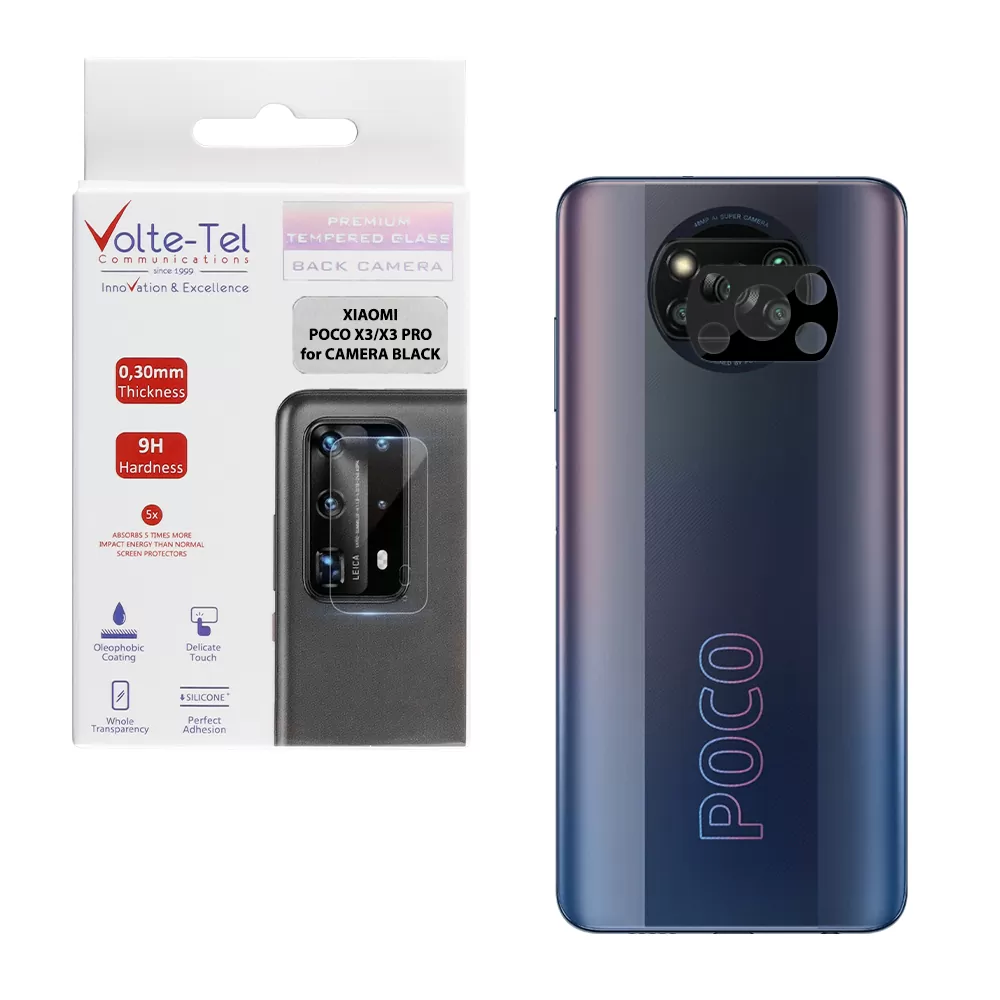 VOLTE-TEL CAMERA GLASS XIAOMI POCO X3/X3 PRO 6.67in 9H 0.25mm 3D CURVED BLACK