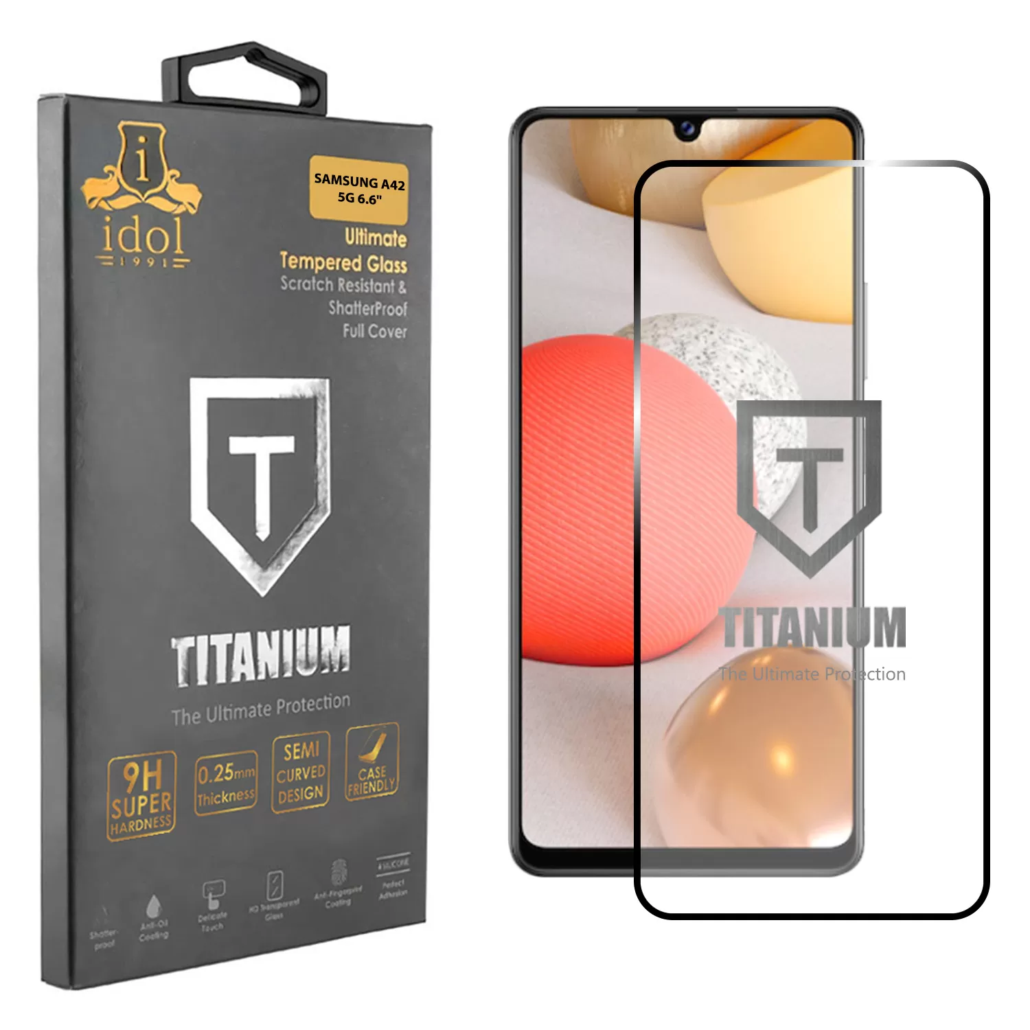 IDOL 1991 TITANIUM TEMPERED GLASS SAMSUNG A42 5G A426 6.6in 9H 0.25mm SEMI CURVED FULL GLUE BLACK