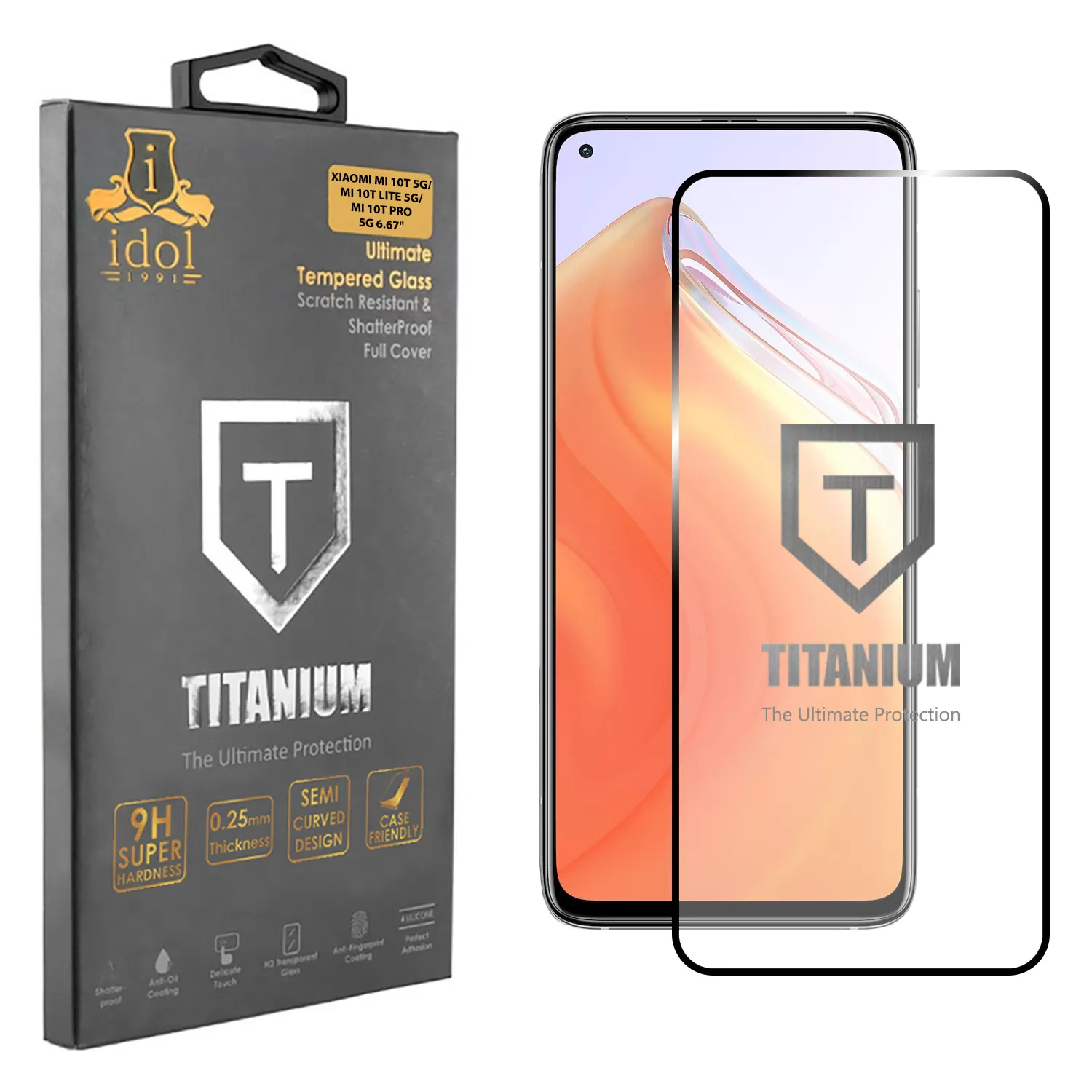 IDOL 1991 TITANIUM TEMPERED GLASS XIAOMI MI 10T 5G/MI 10T LITE 5G/MI 10T PRO 5G 6.67in 9H 0.25mm  SEMI CURVED FULL GLUE BLACK