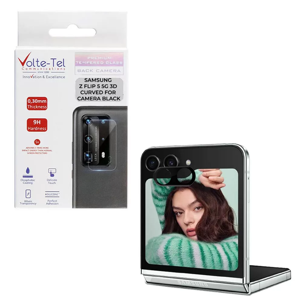 VOLTE-TEL CAMERA GLASS SAMSUNG Z FLIP 5 5G F731 6.7in 9H 0.25mm 3D CURVED BLACK