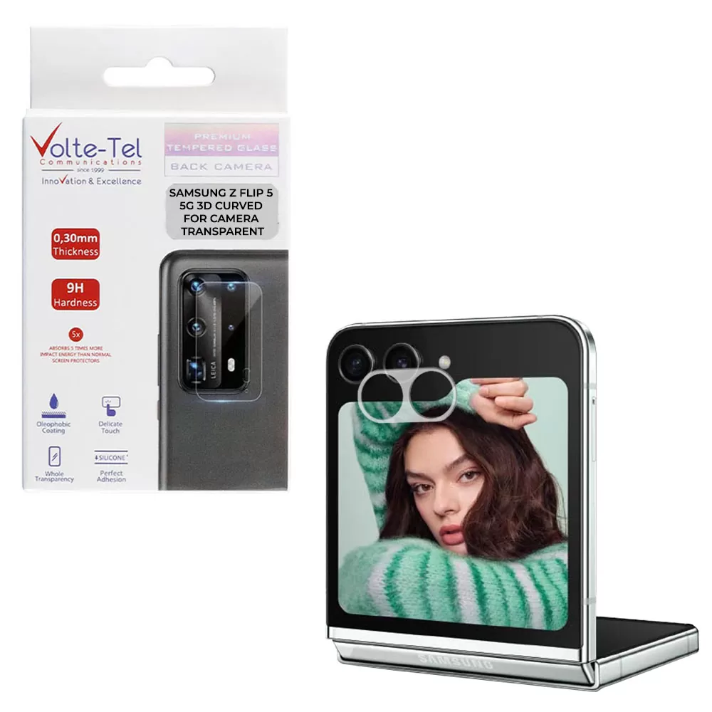 VOLTE-TEL CAMERA GLASS SAMSUNG Z FLIP 5 5G F731 6.7in 9H 0.25mm 3D CURVED TRANSPARENT