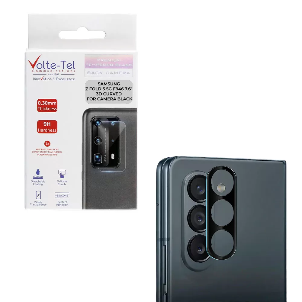 VOLTE-TEL CAMERA GLASS SAMSUNG Z FOLD 5 5G F946 7.6in 9H 0.25mm 3D CURVED BLACK