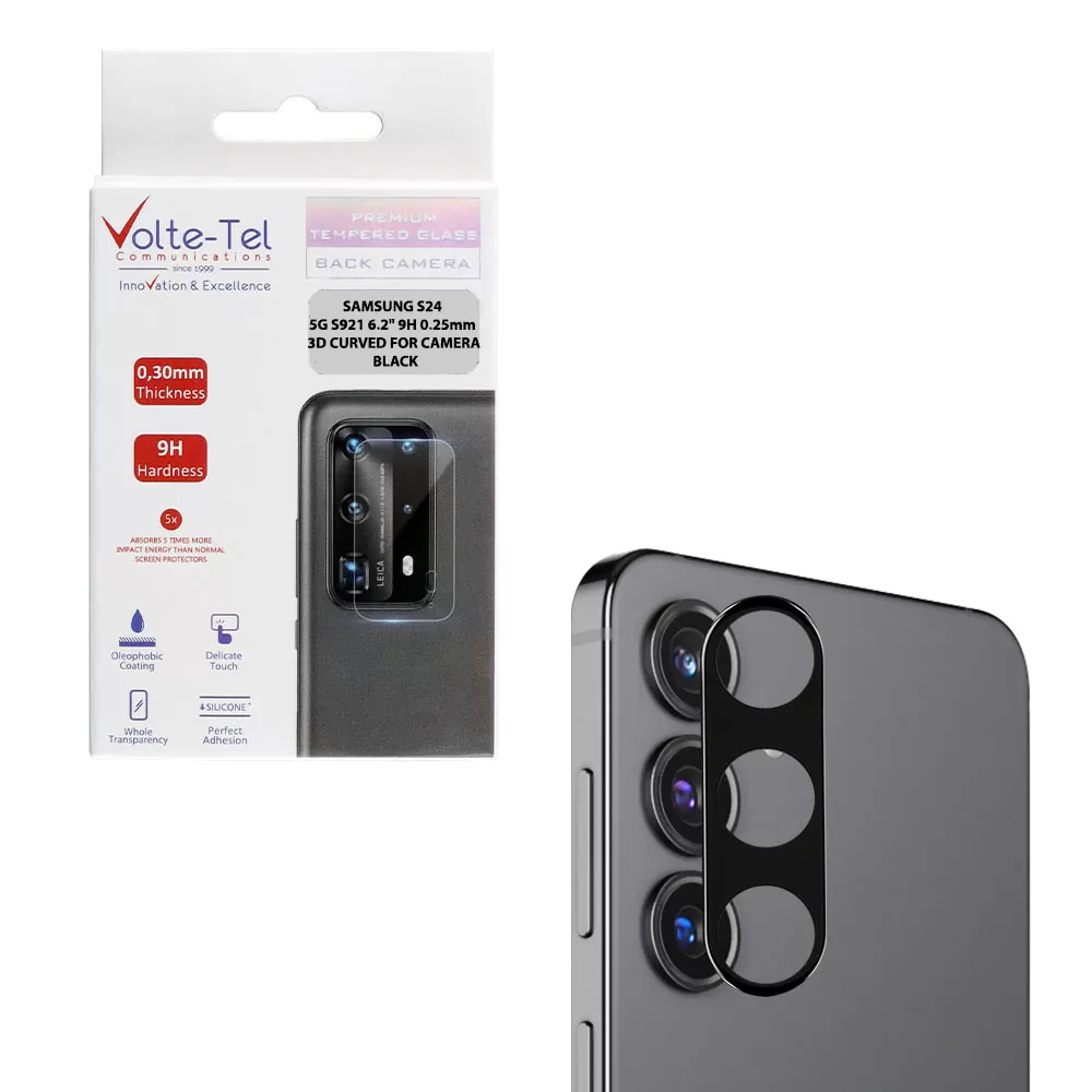 VOLTE-TEL CAMERA GLASS SAMSUNG S24 5G S921 6.2in 9H 0.25mm 3D CURVED BLACK