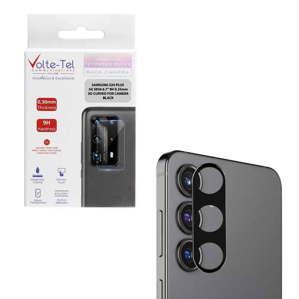 VOLTE-TEL CAMERA GLASS SAMSUNG S24 PLUS 5G S926 6.7in 9H 0.25mm 3D CURVED BLACK