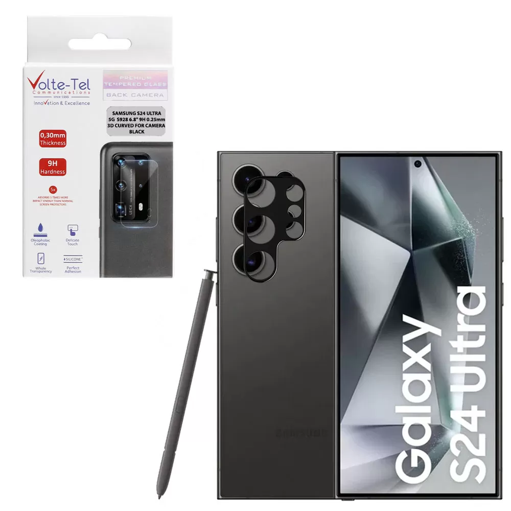 VOLTE-TEL CAMERA GLASS SAMSUNG S24 ULTRA 5G S928 6.8in 9H 0.25mm 3D CURVED BLACK