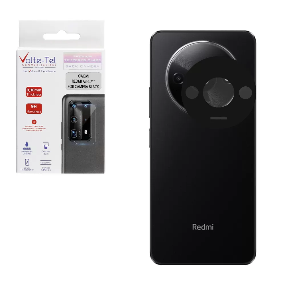 VOLTE-TEL CAMERA GLASS XIAOMI REDMI A3 4G/A3X 4G 6.71in 9H 0.25mm 3D CURVED BLACK