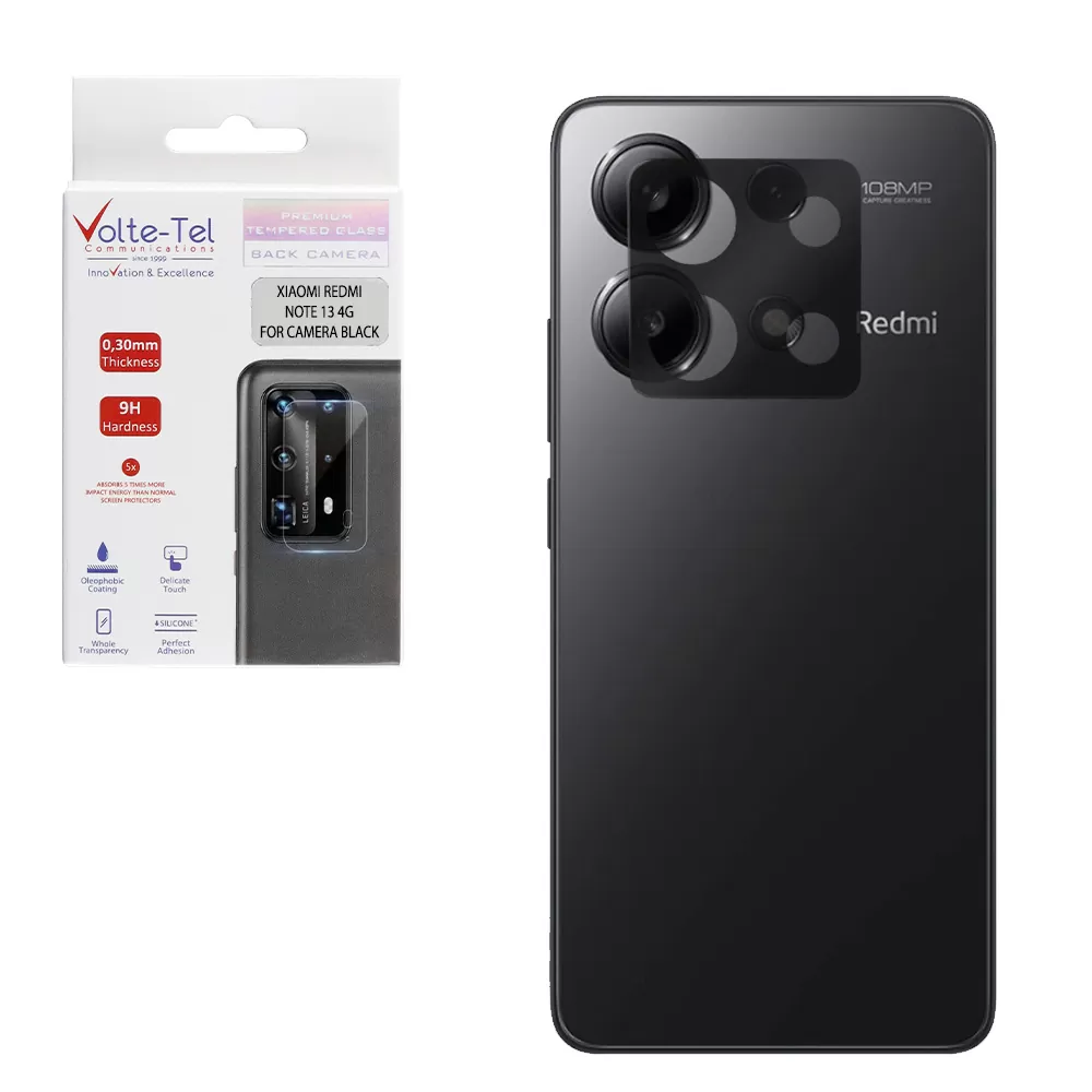 VOLTE-TEL CAMERA GLASS XIAOMI REDMI NOTE 13 4G 6.67in 9H 0.25mm 3D CURVED BLACK