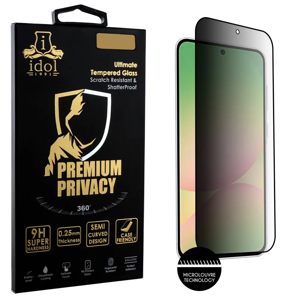 IDOL 1991 PREMIUM PRIVACY ANTISPY TEMPERED GLASS SAMSUNG A56 5G A566 6.7in 9H 0.25mm SEMI CURVED FULL GLUE BLACK
