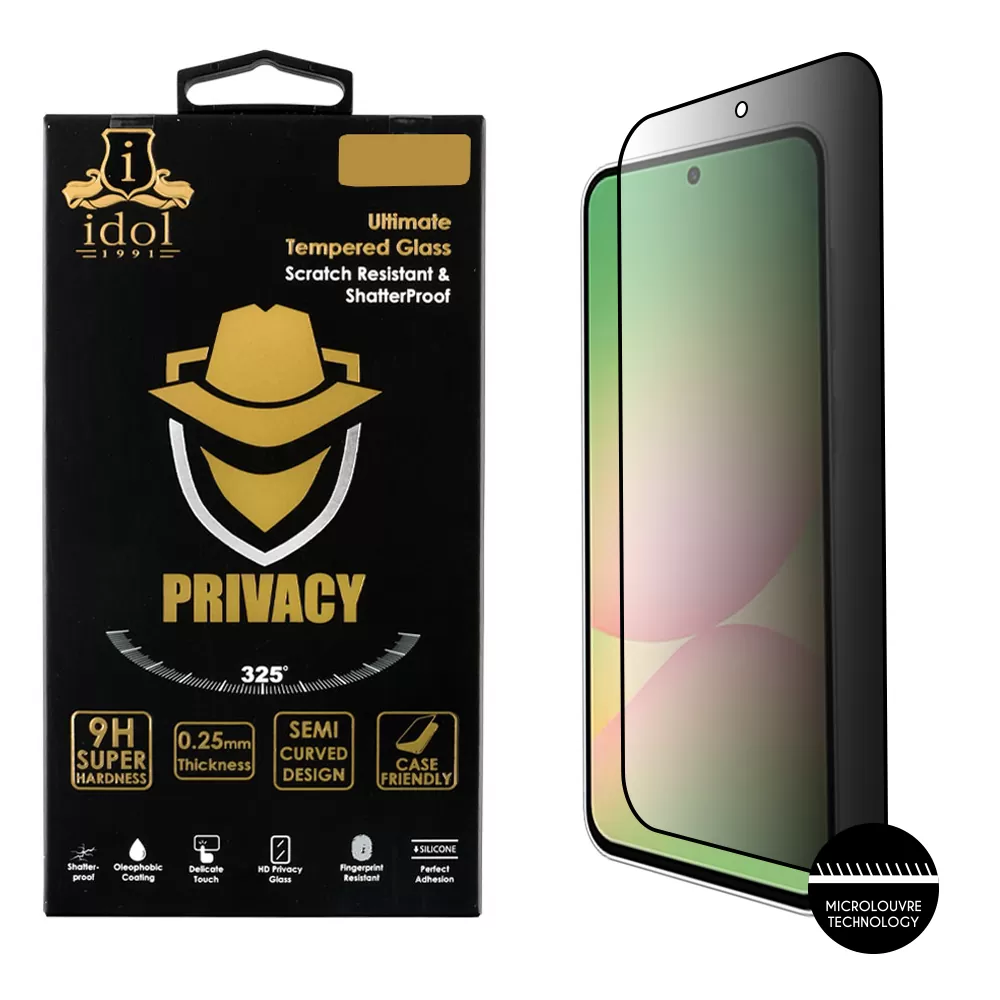 IDOL 1991 PRIVACY ANTISPY TEMPERED GLASS SAMSUNG A56 5G A566 6.7in 9H 0.25mm SEMI CURVED FULL GLUE BLACK