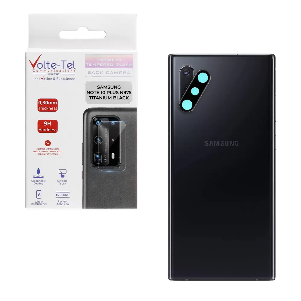 VOLTE-TEL CAMERA GLASS COVER SAMSUNG NOTE 10 PLUS N975 6.8in 9H 0.30MM TITANIUM WITH FRAME BLACK