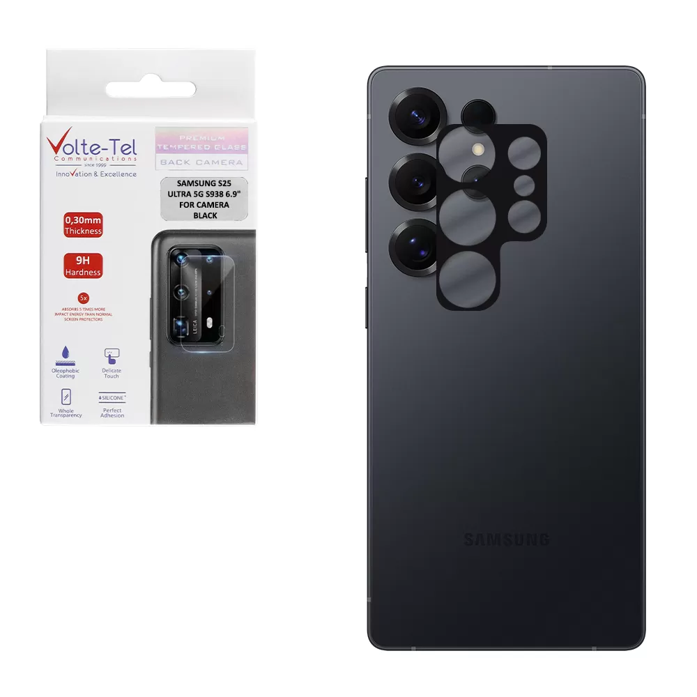 VOLTE-TEL CAMERA GLASS SAMSUNG S25 ULTRA 5G S938 6.9in 9H 0.25mm 3D CURVED BLACK