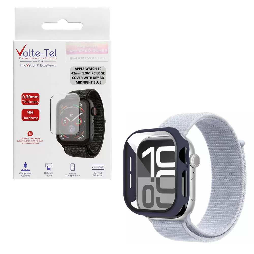 VOLTE-TEL PC EDGE COVER TEMPERED GLASS APPLE WATCH 10/ WATCH 11 42mm 1.77in 9H 0.30mm WITH KEY 3D FULL GLUE FULL COVER MIDNIGHT