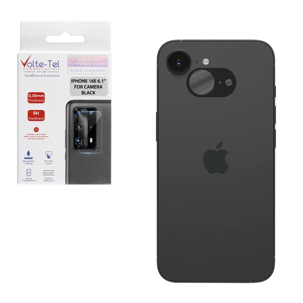 VOLTE-TEL CAMERA GLASS IPHONE 16E/ IPHONE 17E 6.1in 9H 0.25mm 3D CURVED BLACK