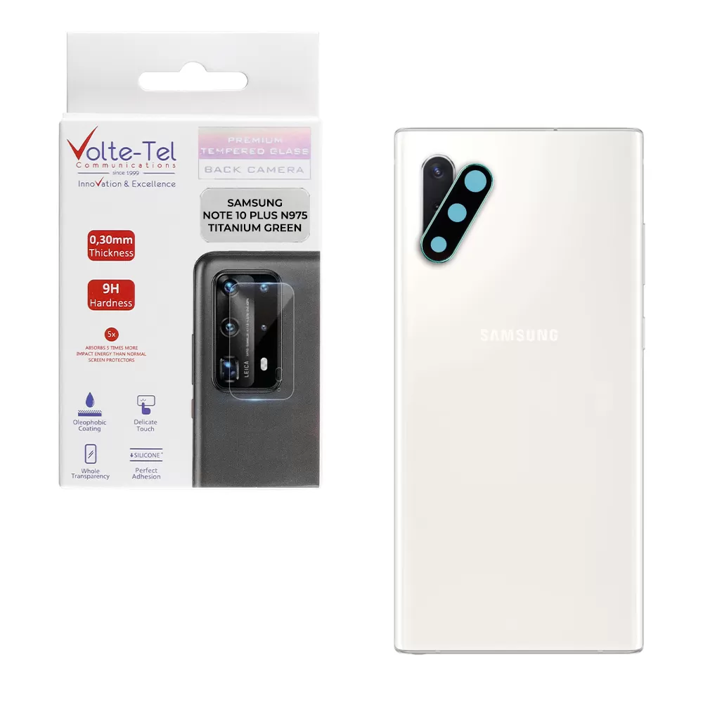 VOLTE-TEL CAMERA GLASS COVER SAMSUNG NOTE 10 PLUS N975 6.8in 9H 0.30MM TITANIUM WITH FRAME GREEN