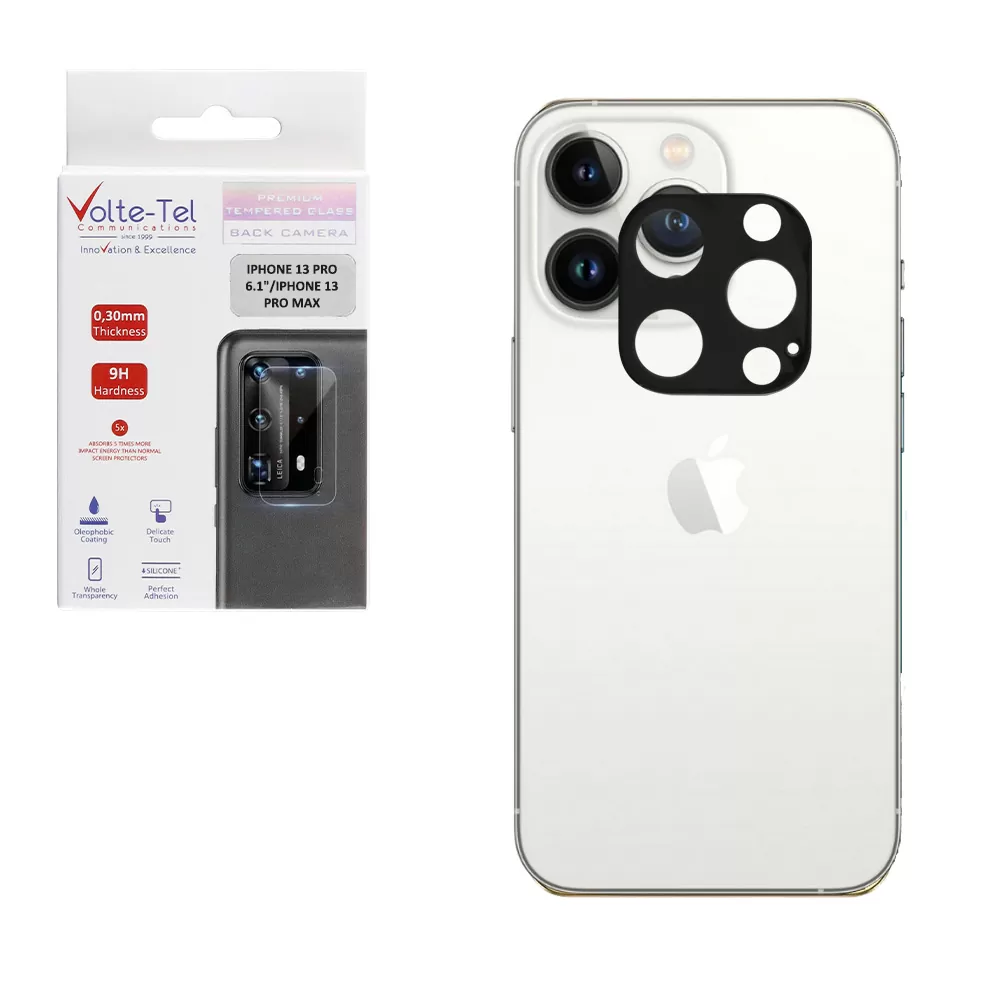 VOLTE-TEL CAMERA GLASS IPHONE 13 PRO 6.1in/IPHONE 13 PRO MAX 6.7in 9H 0.25mm 3D CURVED BLACK