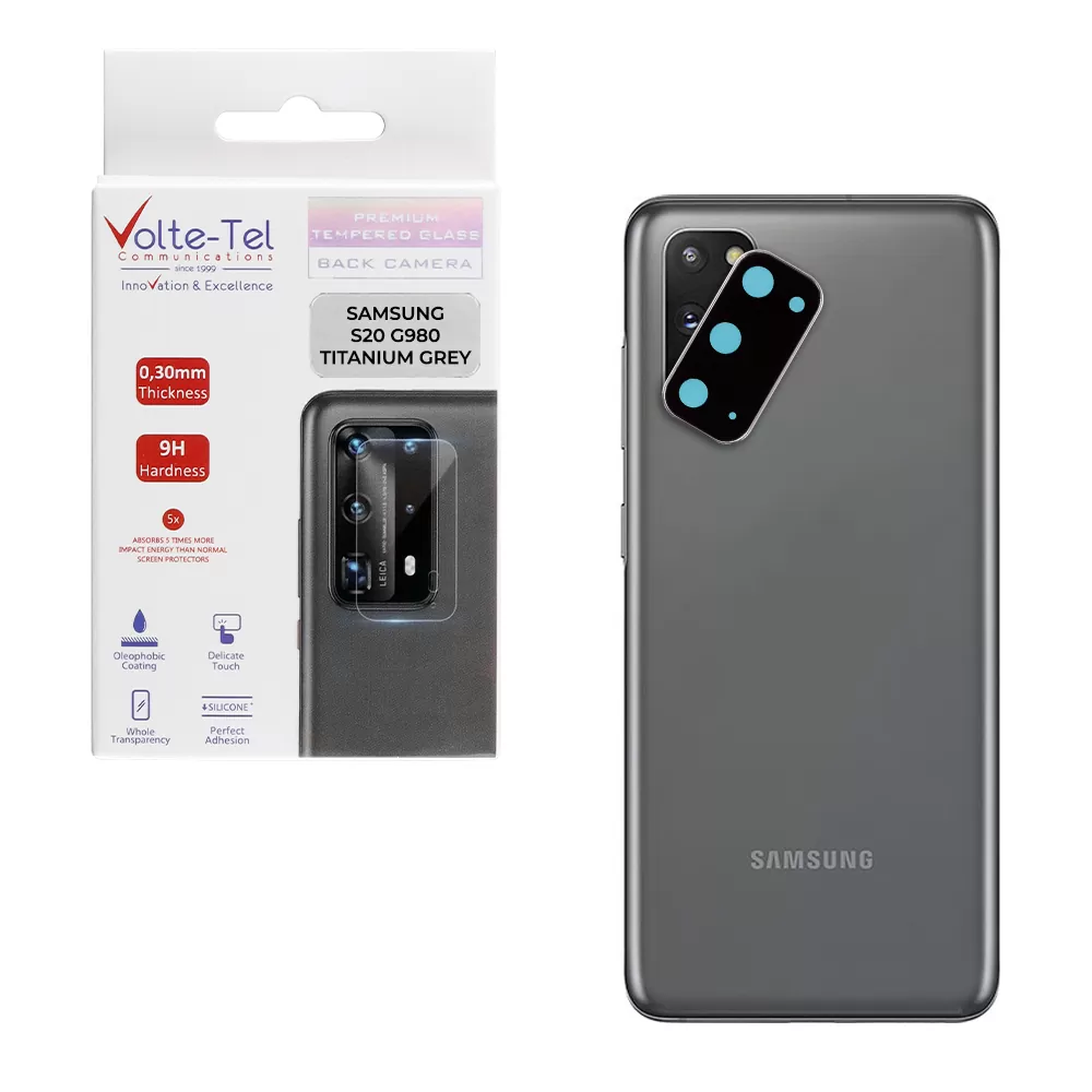 VOLTE-TEL CAMERA GLASS COVER SAMSUNG S20 G980 6.2in 9H 0.30MM TITANIUM WITH FRAME GREY