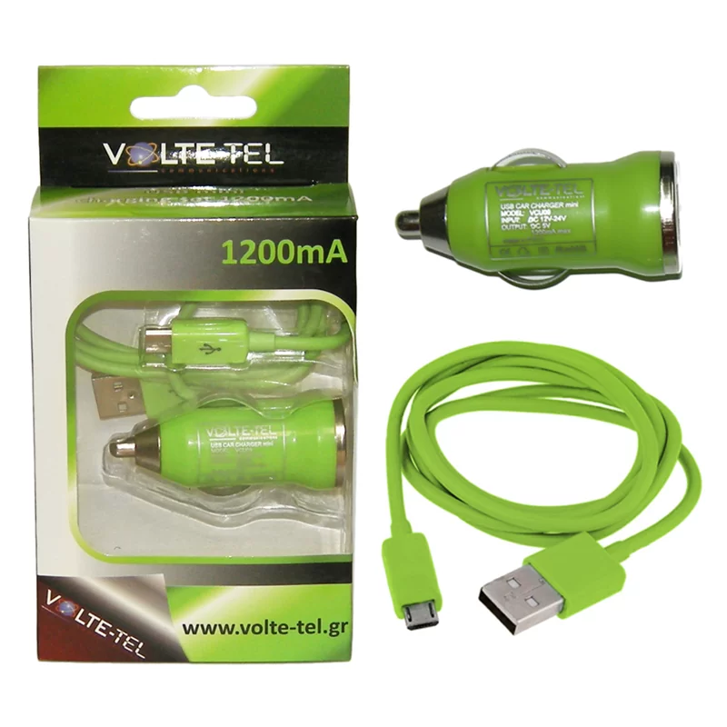 VOLTE-TEL MICRO USB(ΦΟΡΤΙΣΗΣ-DATA VCD01+ΦΟΡΤΙΣΤΗΣ ΑΥΤΟΚΙΝΗΤΟΥ VCU09 1200mA 6W) GREEN - Image 3