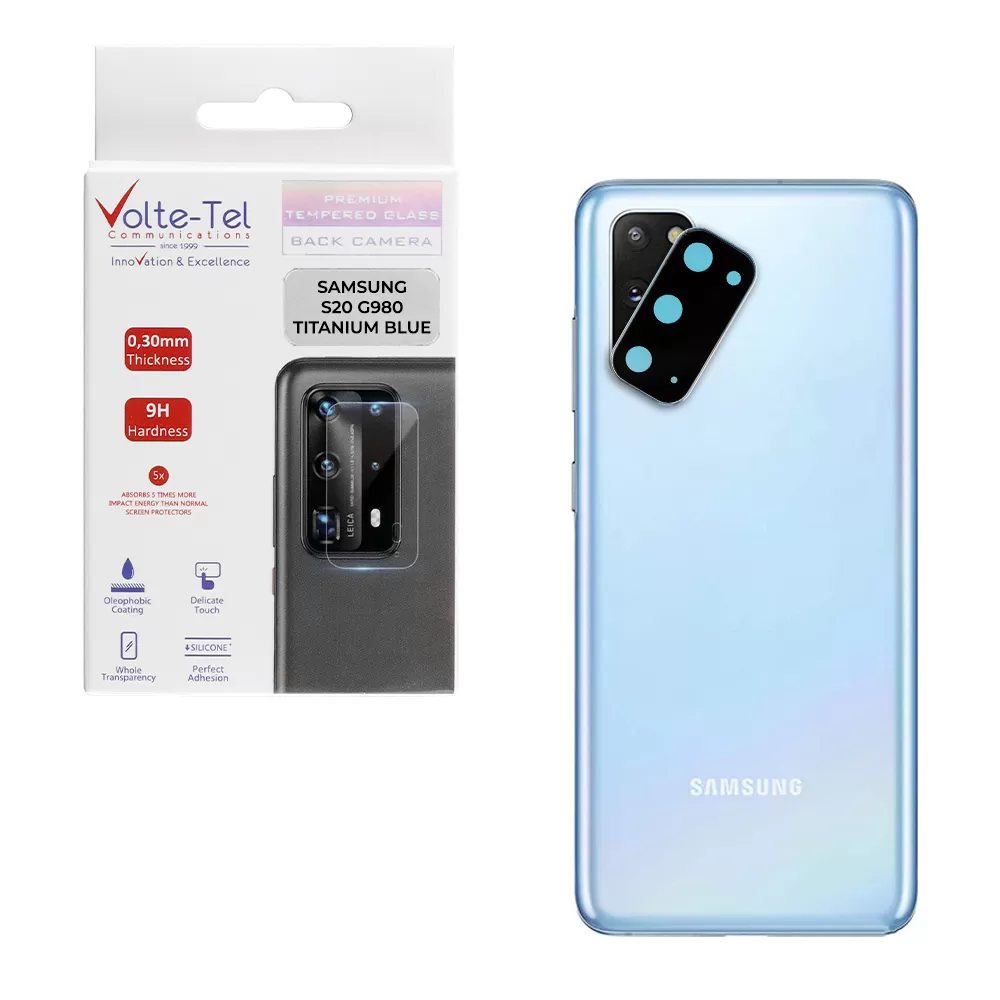 VOLTE-TEL CAMERA GLASS COVER SAMSUNG S20 G980 6.2in 9H 0.30MM TITANIUM WITH FRAME BLUE