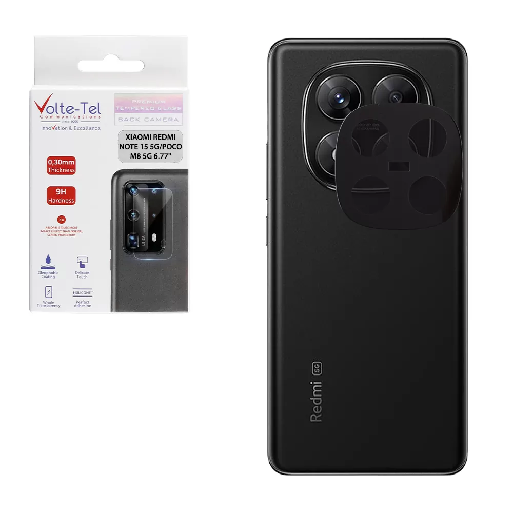 VOLTE-TEL CAMERA GLASS XIAOMI REDMI NOTE 15 5G/POCO M8 5G 6.77in 9H 0.25mm 3D CURVED BLACK