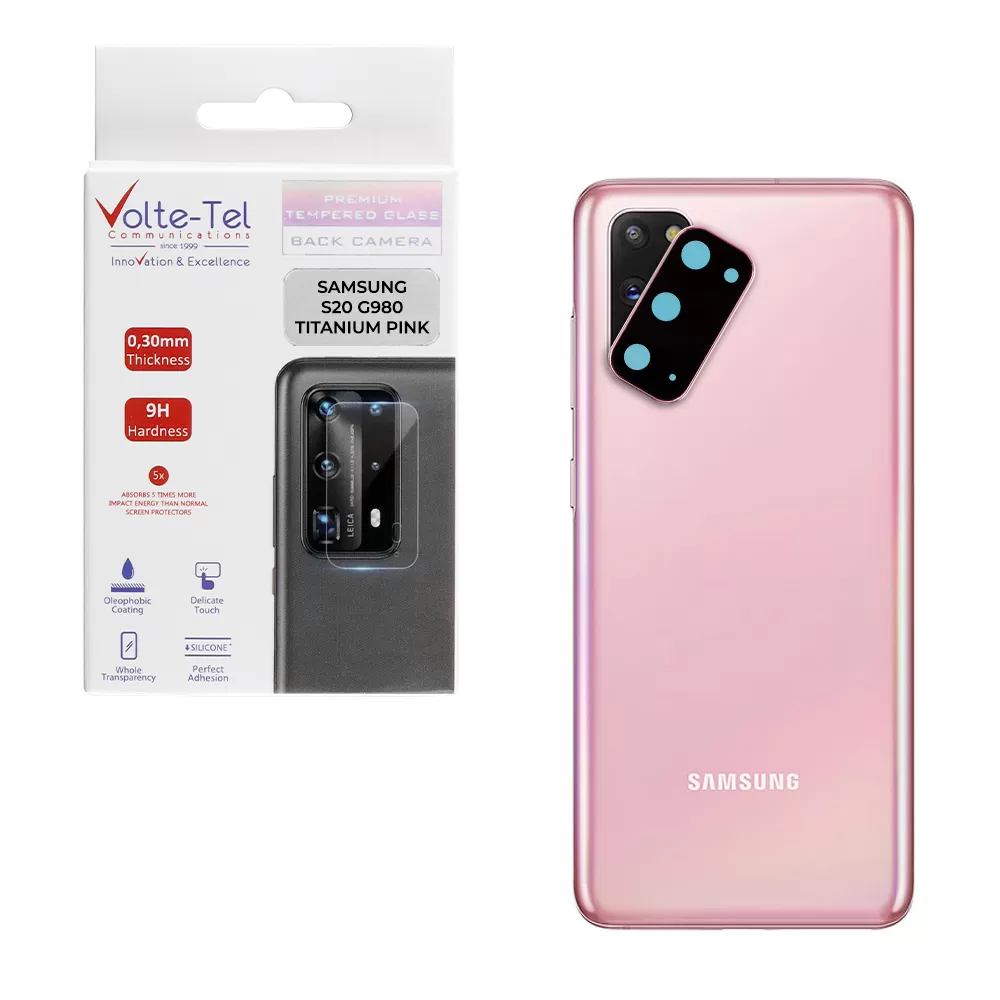 VOLTE-TEL CAMERA GLASS COVER SAMSUNG S20 G980 6.2in 9H 0.30MM TITANIUM WITH FRAME PINK