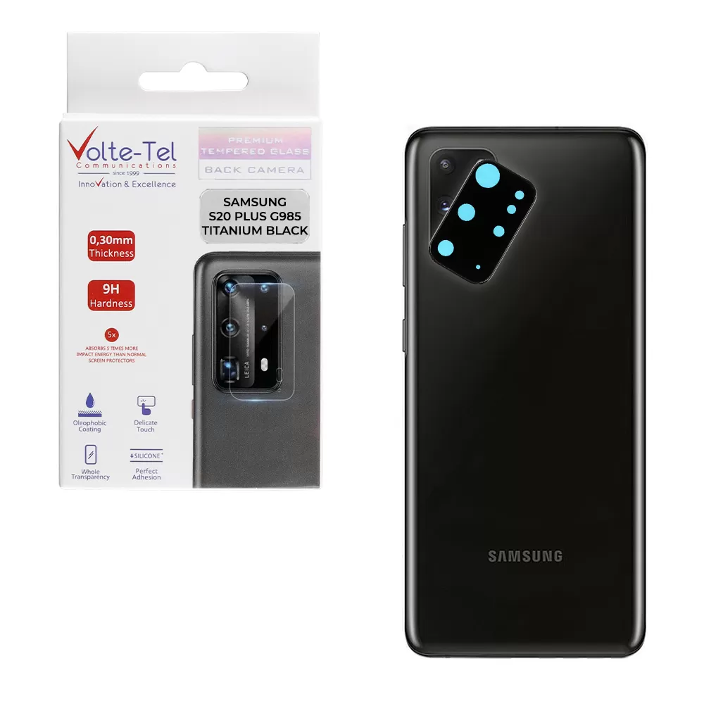 VOLTE-TEL CAMERA GLASS COVER SAMSUNG S20 PLUS G985 6.7in 9H 0.30MM TITANIUM WITH FRAME BLACK
