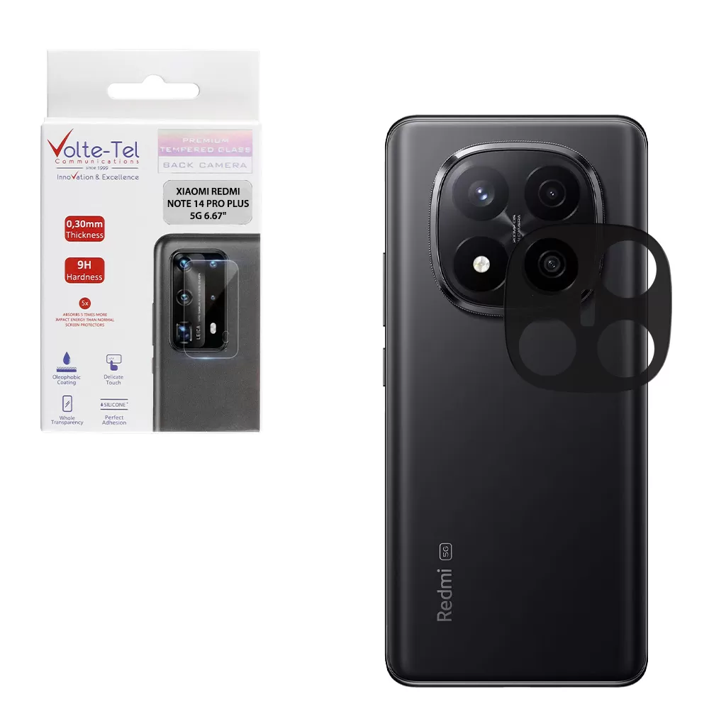 VOLTE-TEL CAMERA GLASS XIAOMI REDMI NOTE 14 PRO PLUS 5G 6.67in 9H 0.25mm 3D CURVED BLACK