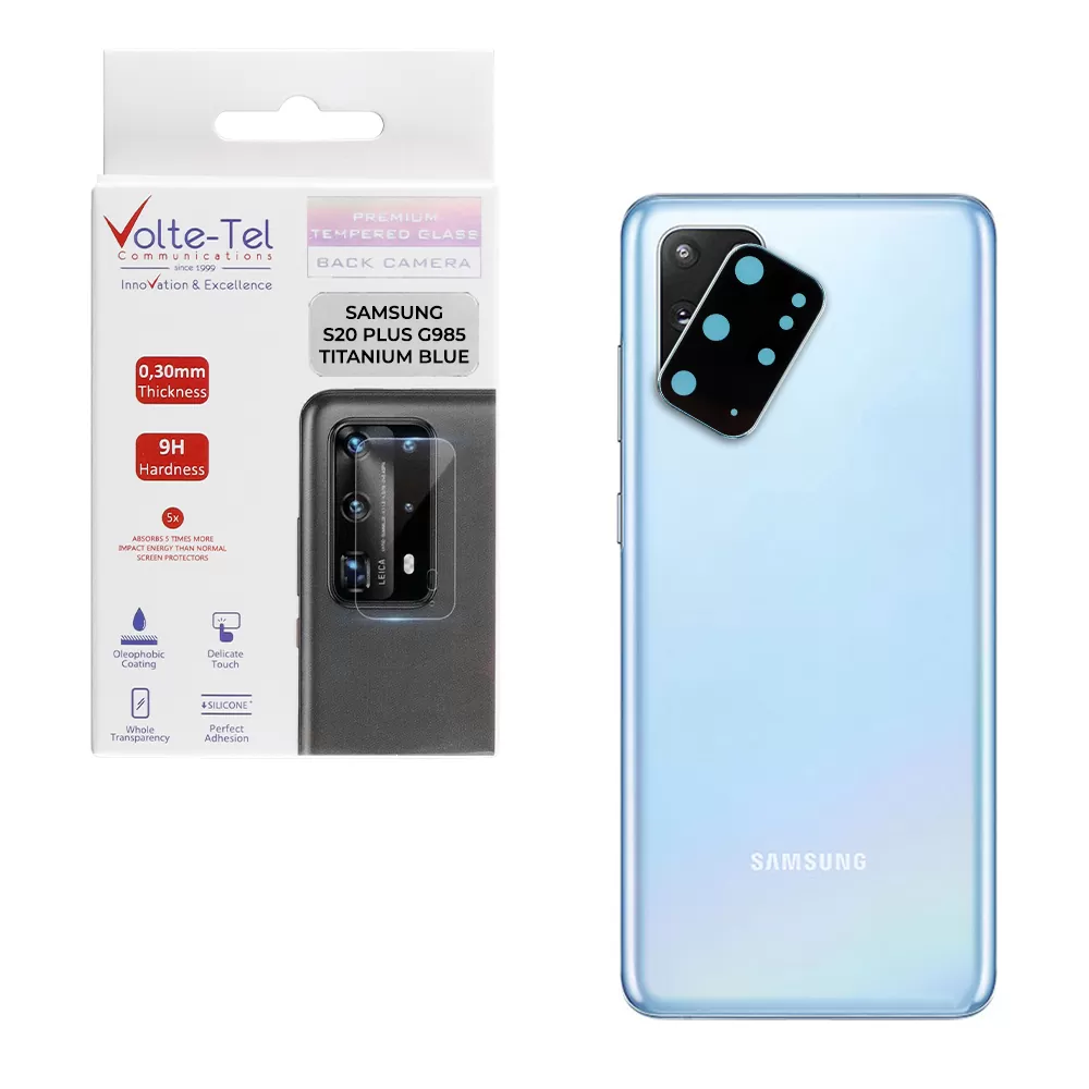 VOLTE-TEL CAMERA GLASS COVER SAMSUNG S20 PLUS G985 6.7in 9H 0.30MM TITANIUM WITH FRAME BLUE