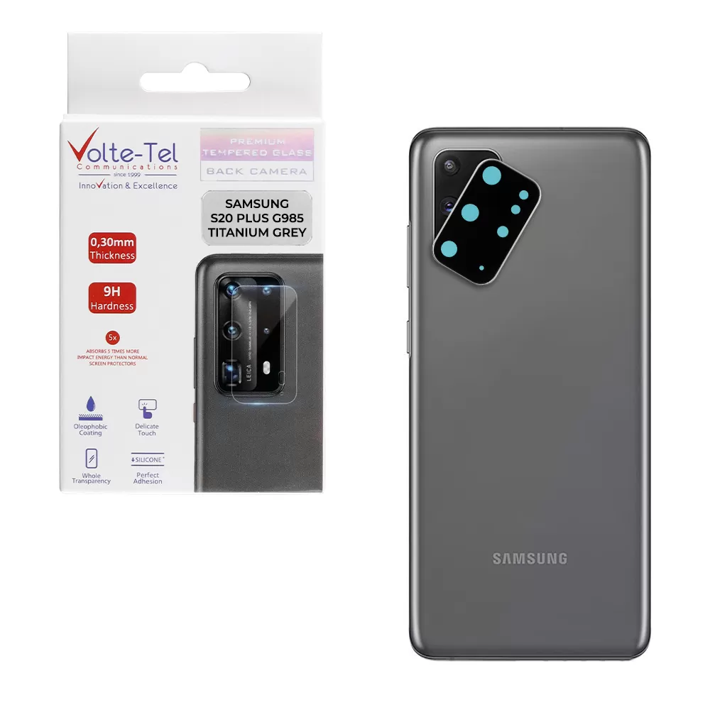 VOLTE-TEL CAMERA GLASS COVER SAMSUNG S20 PLUS G985 6.7in 9H 0.30MM TITANIUM WITH FRAME GREY