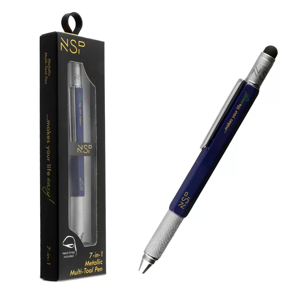 NSP ΣΤΥΛΟ 7 IN 1 METALLIC MULTI-TOOL PEN BLUE