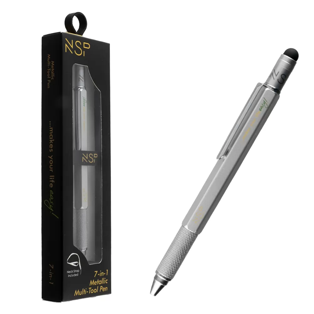 NSP ΣΤΥΛΟ 7 IN 1 METALLIC MULTI-TOOL PEN SILVER (WITH RED INK)