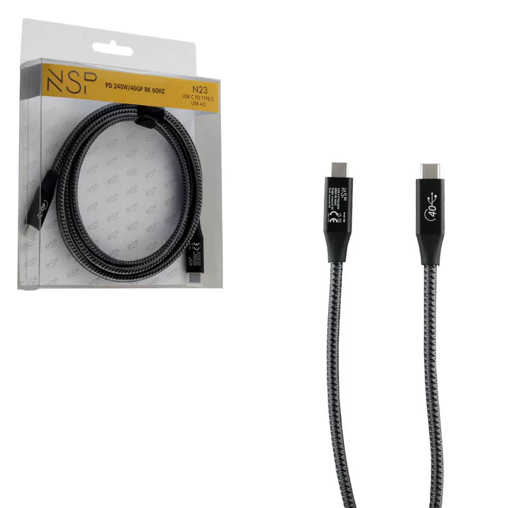 NSP N23 USB-C TYPE C TO TYPE C USB 4.0 PD 240W/40GP/8K 60HZ/ 5K DUAL CHANNEL 4K 1.5m BLACK