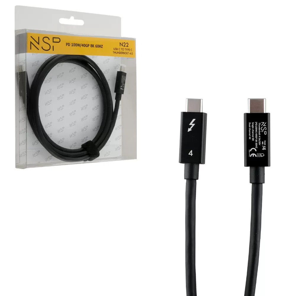 NSP N22 USB-C TYPE C TO TYPE C THUNDERBOLT 4.0 PD 100W/40GP/8K 60HZ/ 8K DUAL CHANNEL 4K 1.5m BLACK