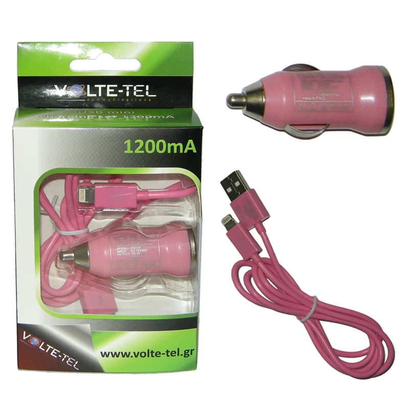 VOLTE-TEL LIGHTNING USB(ΦΟΡΤΙΣΗΣ-DATA VCD01+ΦΟΡΤΙΣΤΗΣ ΑΥΤΟΚΙΝΗΤΟΥ VCU09 1200mA 6W)PINK - Image 3