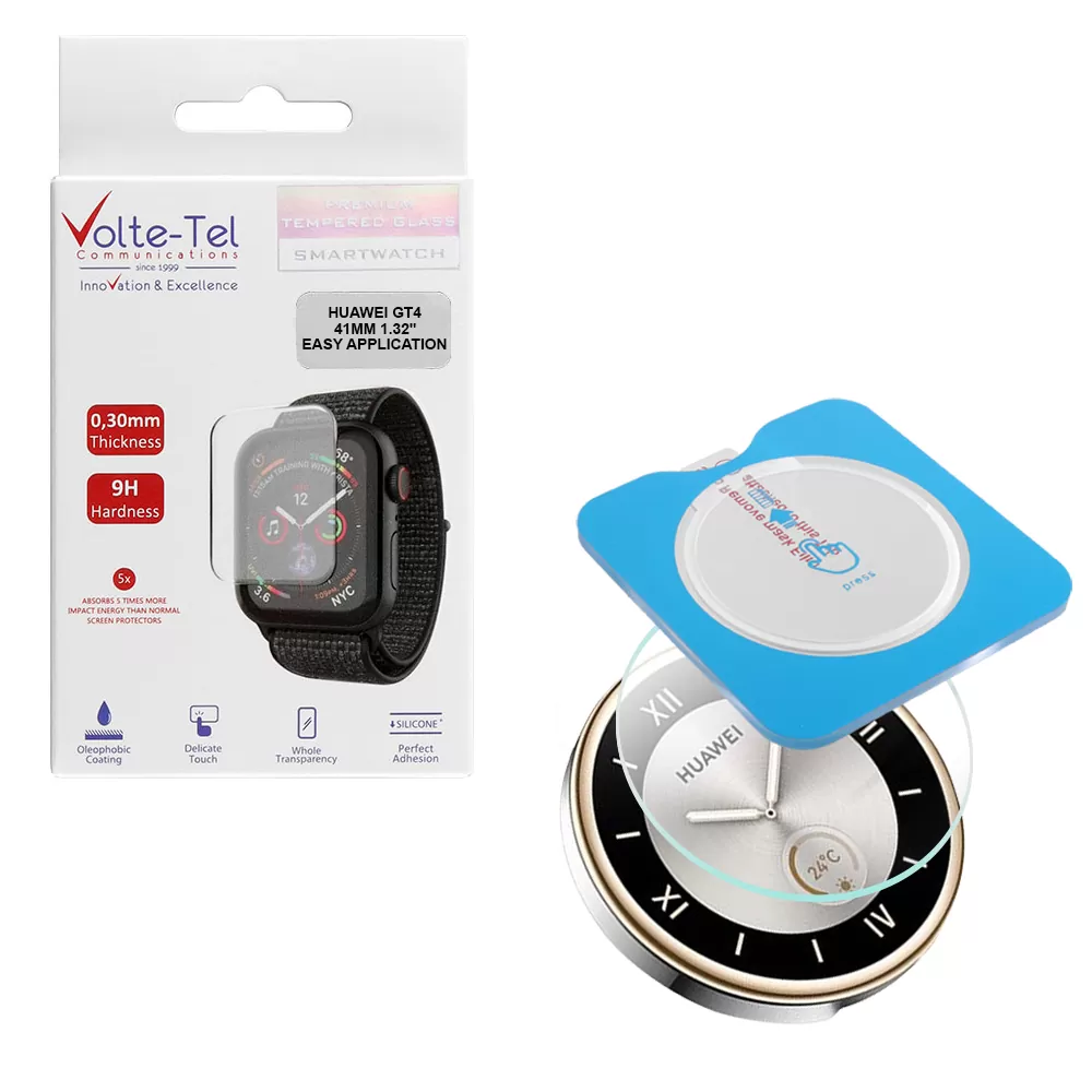 VOLTE-TEL TEMPERED GLASS HUAWEI WATCH GT4 41MM 1.32in 9H 0.30mm 2.5D EASY APPLICATION FULL GLUE FULL COVER TRANSPARENT