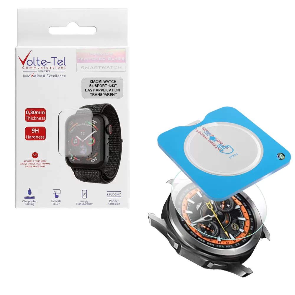 VOLTE-TEL TEMPERED GLASS XIAOMI WATCH S4 SPORT 1.43in 9H 0.30mm 2.5D EASY APPLICATION FULL GLUE FULL COVER TRANSPARENT