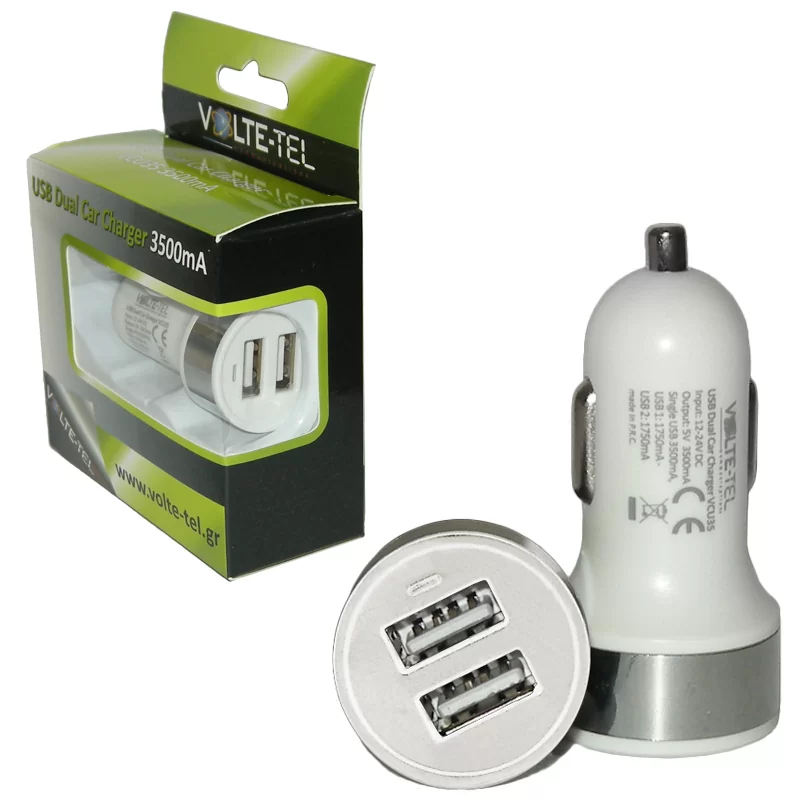 VOLTE-TEL USB DUAL ΦΟΡΤΙΣΤΗΣ ΑΥΤΟΚΙΝΗΤΟΥ VCU35 3500mA 17.5W WHITE - Image 3