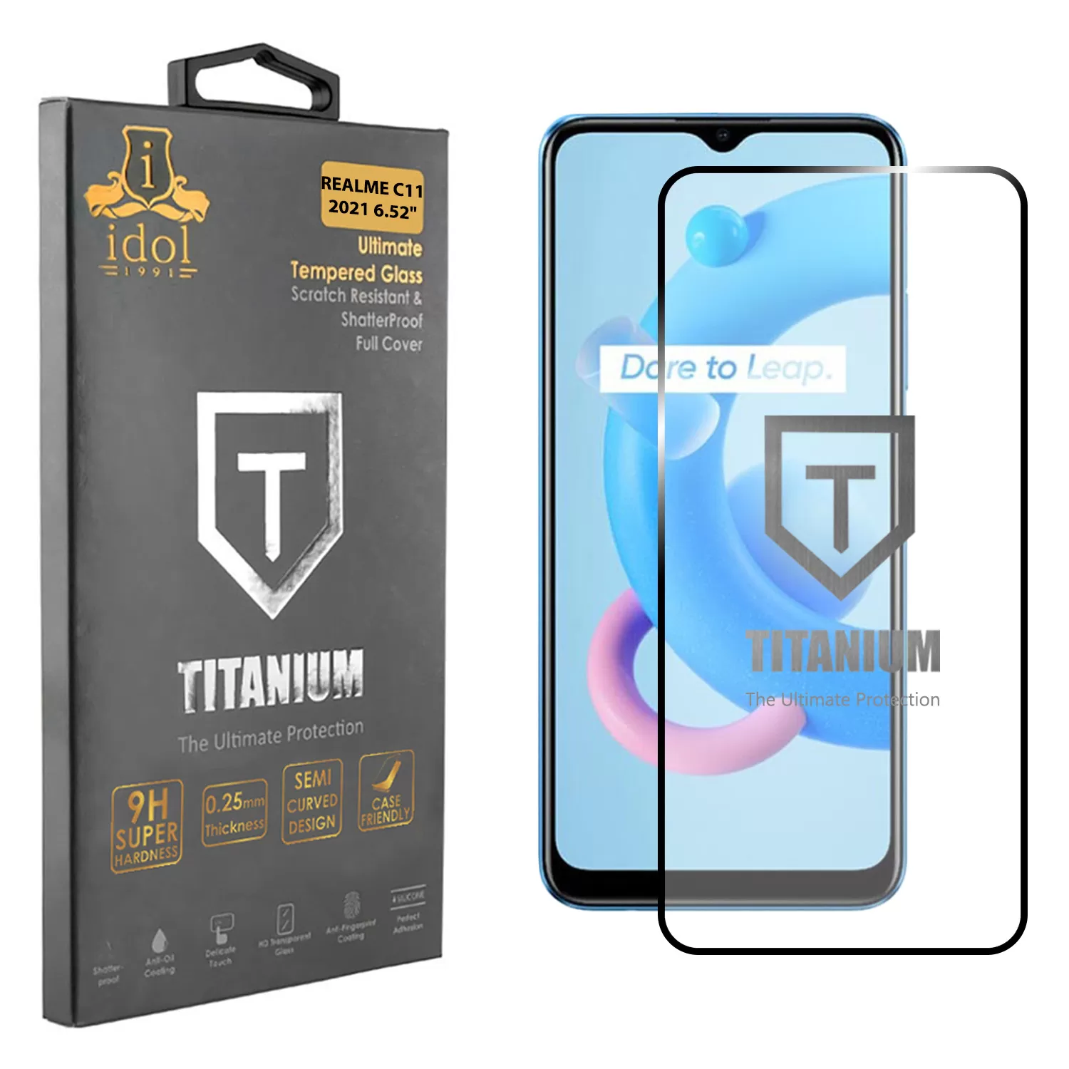 IDOL 1991 TITANIUM TEMPERED GLASS REALME C11 2021 6.52in 9H 0.25mm  SEMI CURVED FULL GLUE BLACK