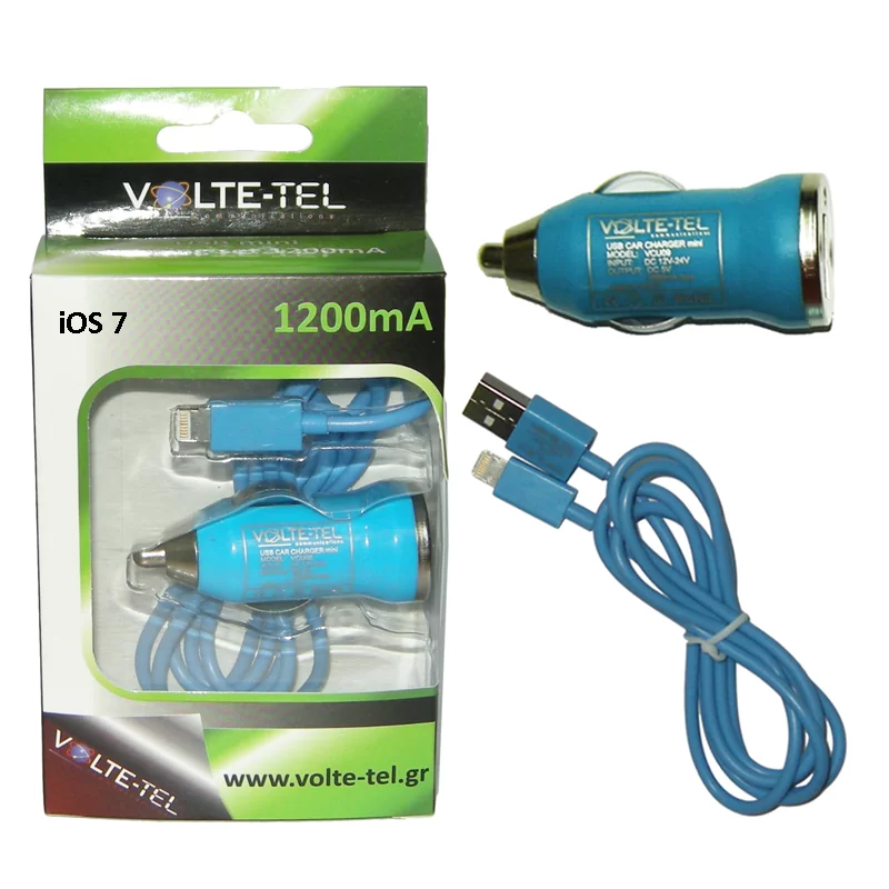 VOLTE-TEL LIGHTNING USB(ΦΟΡΤΙΣΤΗΣ-DATA VCD01+ΦΟΡΤΙΣΤΗΣ ΑΥΤΟΚΙΝΗΤΟΥ VCU09 1200mA 6W)BLUE iOS7 - Image 3