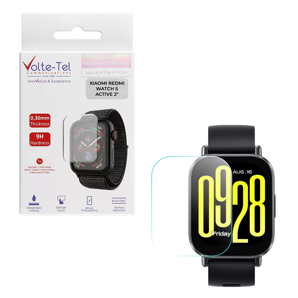 VOLTE-TEL TEMPERED GLASS XIAOMI REDMI WATCH 5 ACTIVE 2in 9H 0.30mm 2.5D FULL GLUE FULL COVER