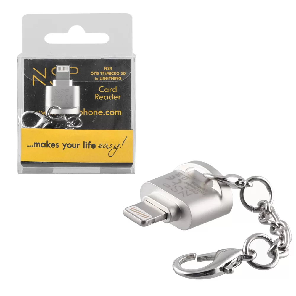 NSP N34 OTG TF/MICRO SD TO LIGHTNING SILVER
