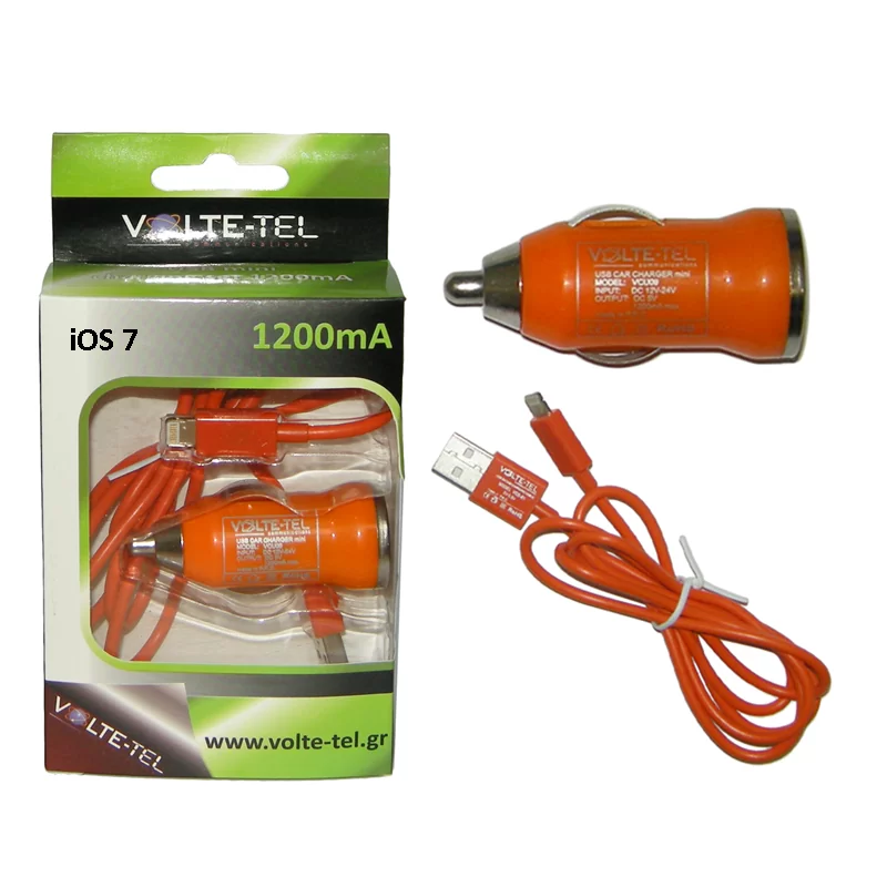 VOLTE-TEL LIGHTNING USB(ΦΟΡΤΙΣΗΣ-DATA VCD01+ΦΟΡΤΙΣΤΗΣ ΑΥΤΟΚΙΝΗΤΟΥ VCU09 1200mA 6W)ORANGE iOS7 - Image 3
