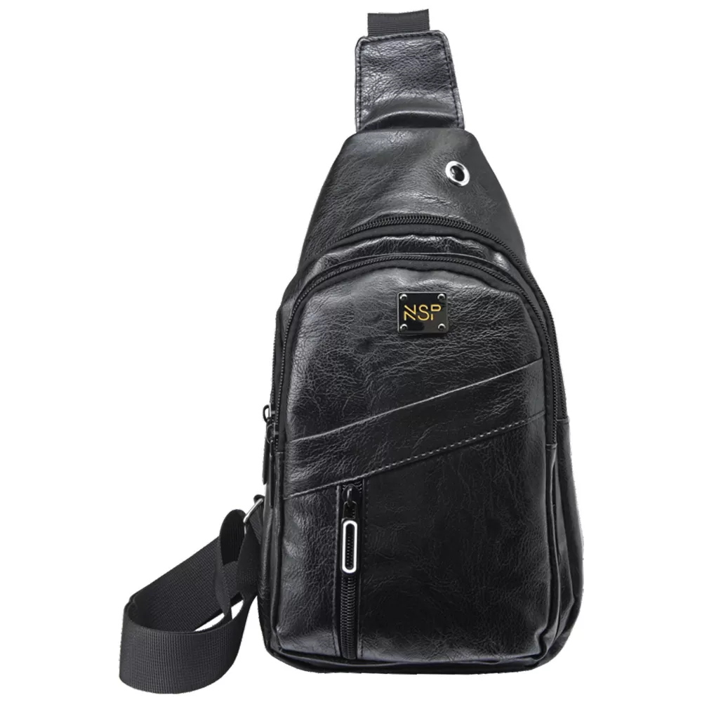 NSP N110 ALMOND ΤΣΑΝΤΑΚΙ CROSSBODY 8.5L ΔΕΡΜΑΤΙΝΟ BLACK