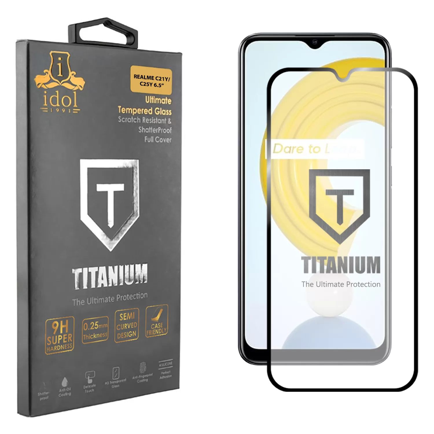 IDOL 1991 TITANIUM TEMPERED GLASS REALME C21Y/C25Y 6.5in 9H 0.25mm SEMI CURVED FULL GLUE BLACK