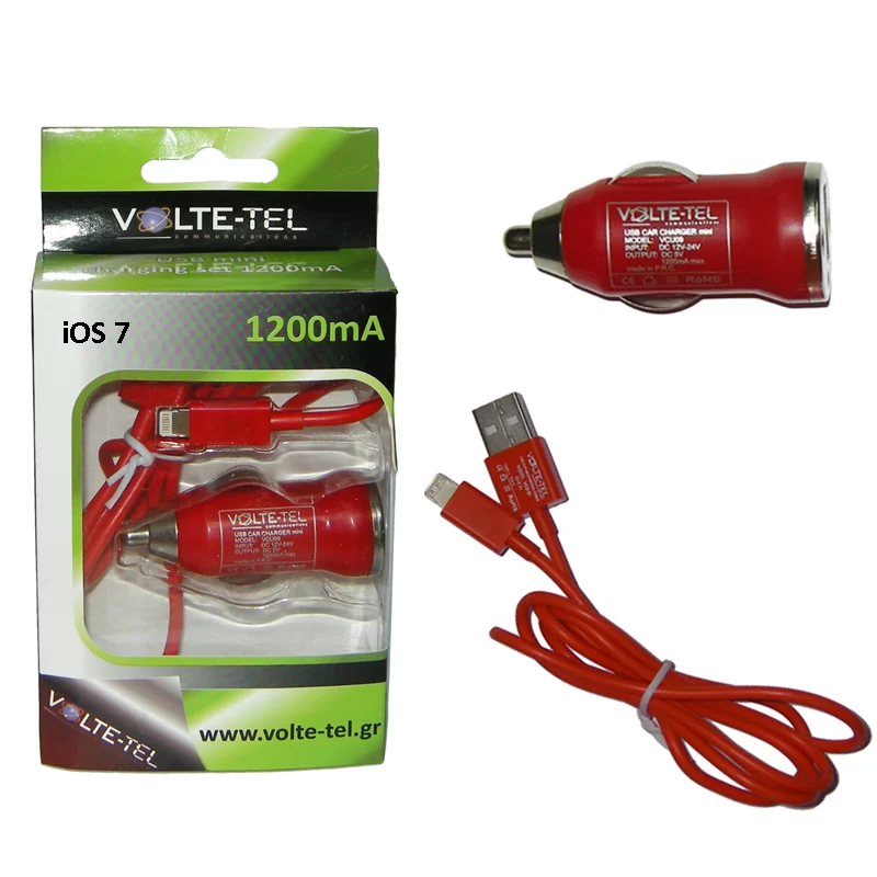 VOLTE-TEL LIGHTNING USB(ΦΟΡΤΙΣΗΣ-DATA VCD01+ΦΟΡΤΙΣΤΗΣ ΑΥΤΟΚΙΝΗΤΟΥ VCU09 1200mA 6W)RED iOS7 - Image 3