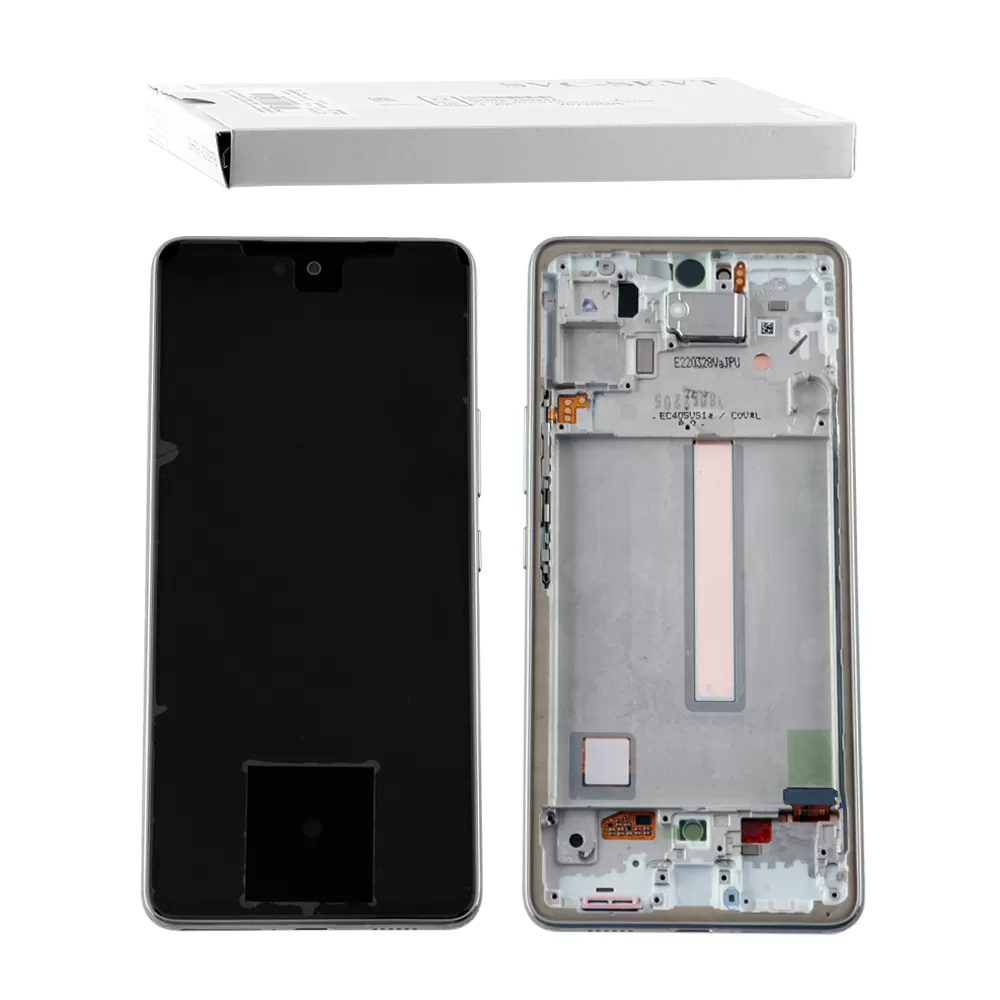 SAMSUNG A53 A536 ΟΘΟΝΗ AMOLED +TOUCH SCREEN + LENS + FRAME GH82-28025B WHITE ORIGINAL SERVICE PACK