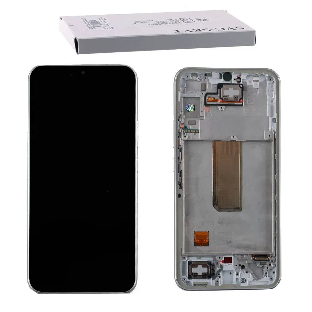 SAMSUNG A34 A346 ΟΘΟΝΗ AMOLED +TOUCH SCREEN + LENS + FRAME GH82-31201B SILVER ORIGINAL SERVICE PACK